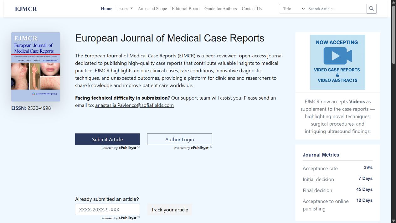 European Journal of Medical Case Reports website homepage
